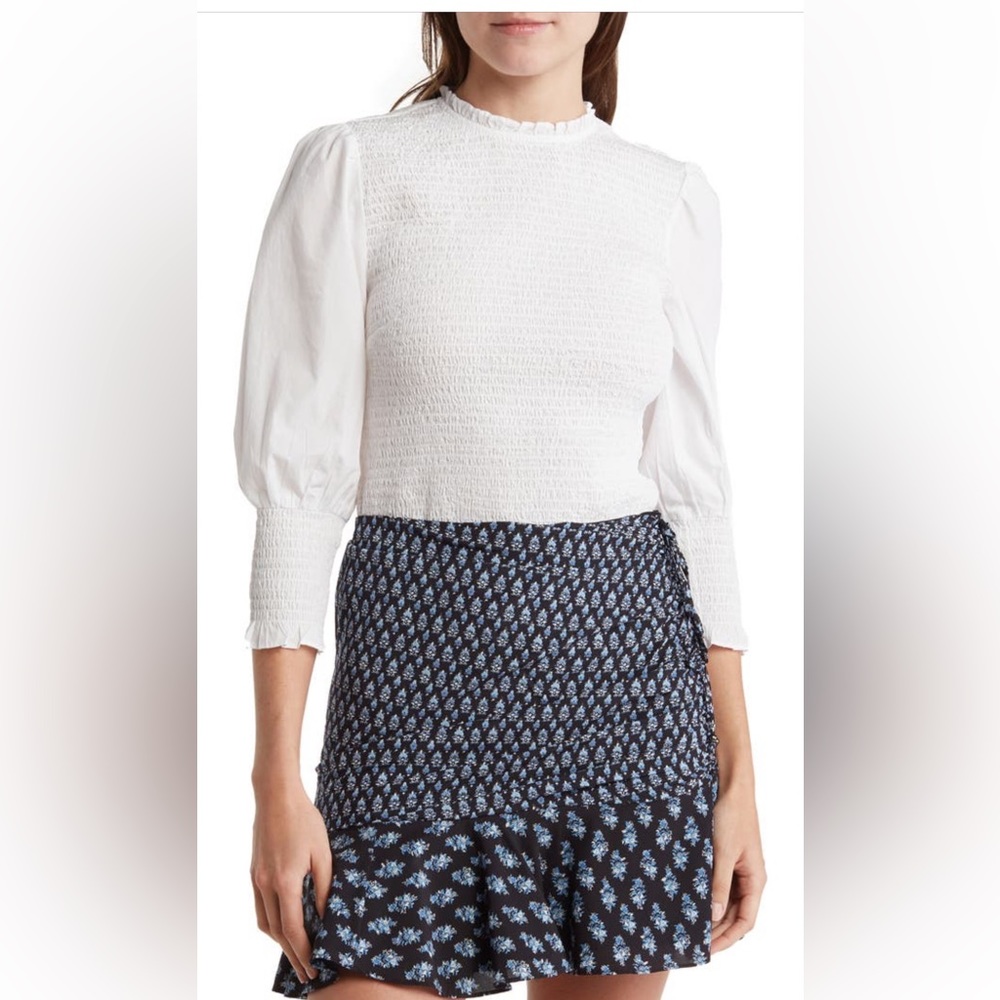 Veronica Beard White Smocked Top